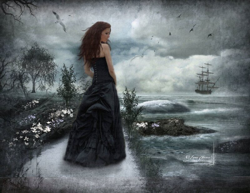 Woman in Black Dress — Dramatic, Digital Art, Ship