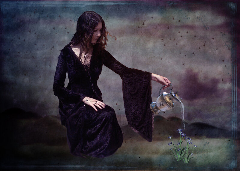 Woman in Black Dress — Dramatic, Digital Art, Teapot