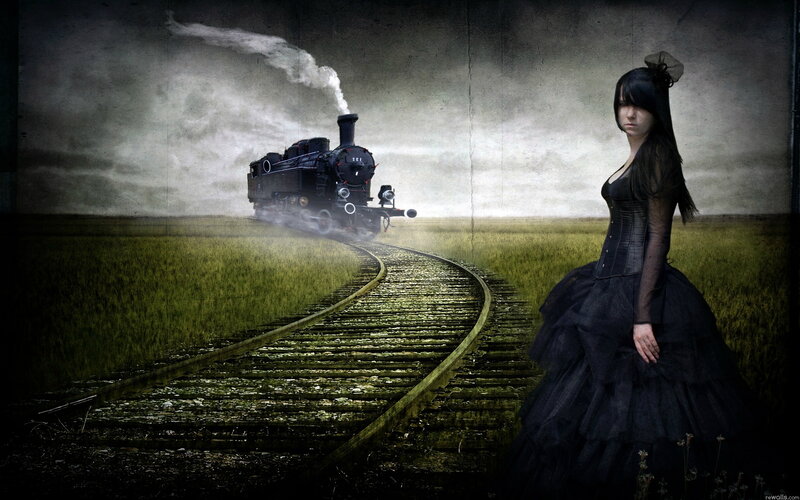 Woman in Black Dress — Dramatic, Digital Art, Train