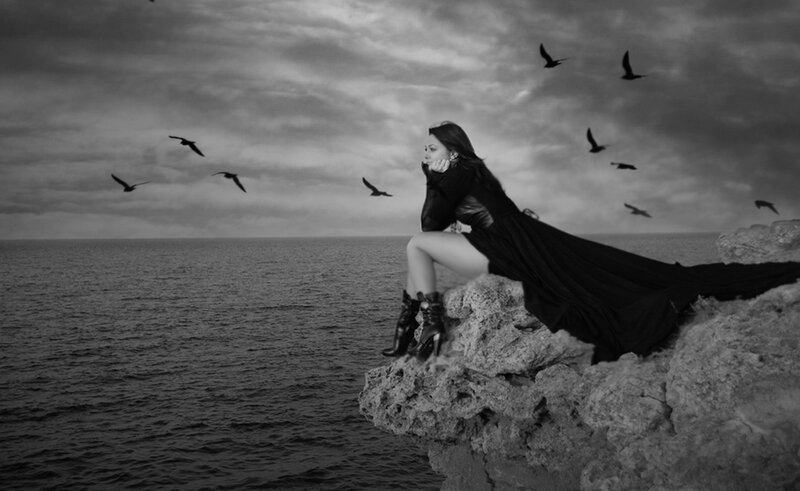 Woman in Black Dress — Dramatic, Evening, Photograph