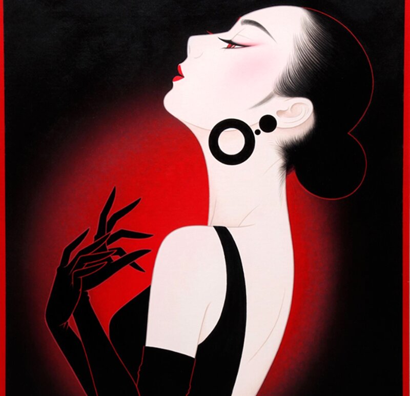 Woman in Black Dress — Dramatic, Illustration, Earring