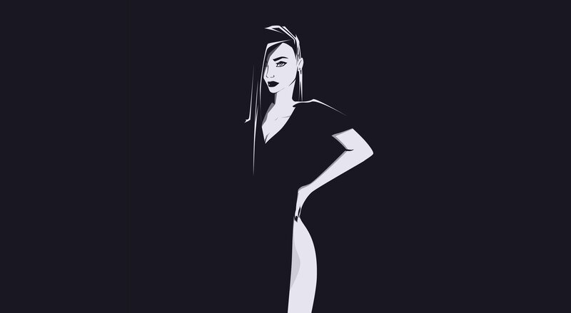 Woman in Black Dress — Dramatic, Illustration, Hand on Hip