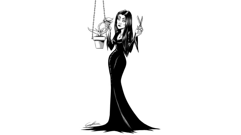 Woman in Black Dress — Dramatic, Illustration, Scissors