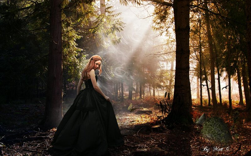 Woman in Black Dress — Dramatic, Morning, Digital Art