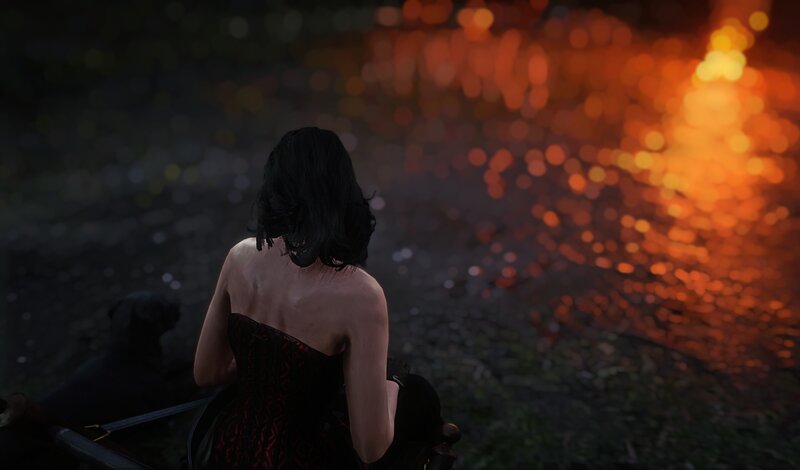 Woman in Black Dress — Dramatic, Night, 3d Render, Fire