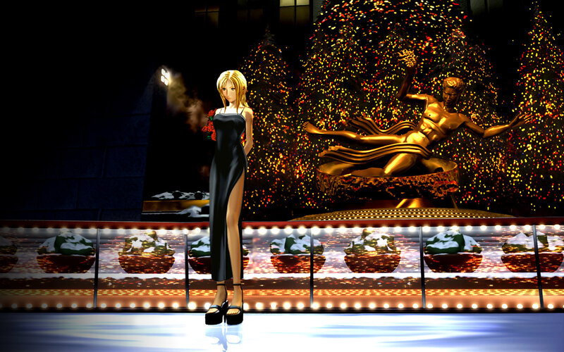 Woman in Black Dress — Dramatic, Night, 3d Render, Statue