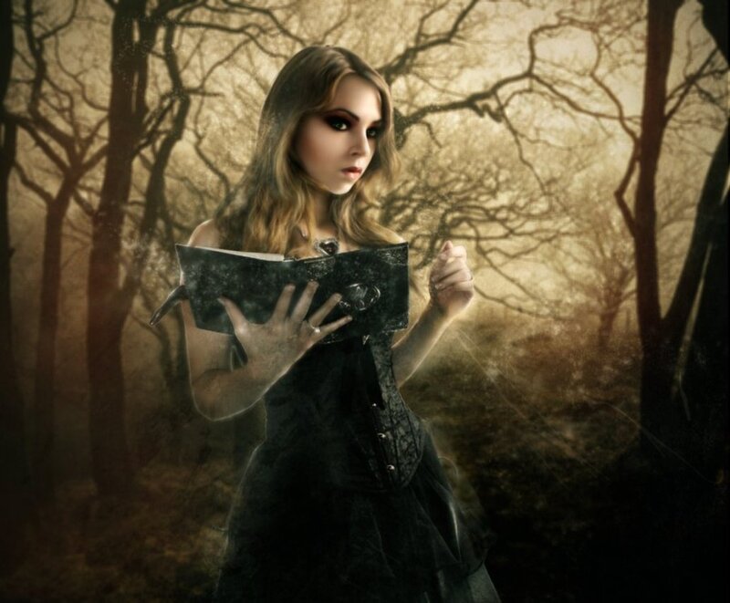Woman in Black Dress — Dramatic, Night, Digital Art, Book, Forest