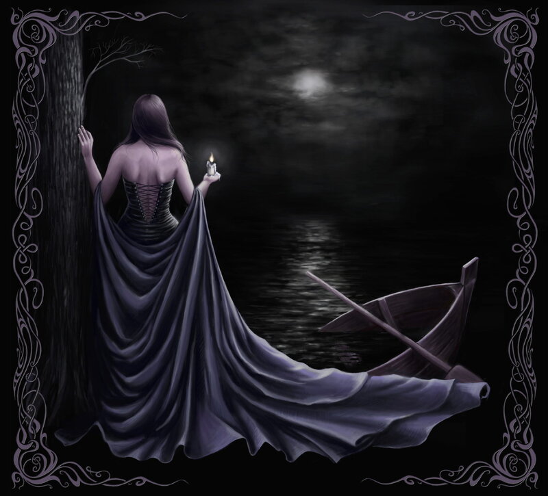 Woman in Black Dress — Dramatic, Night, Digital Art, Candle
