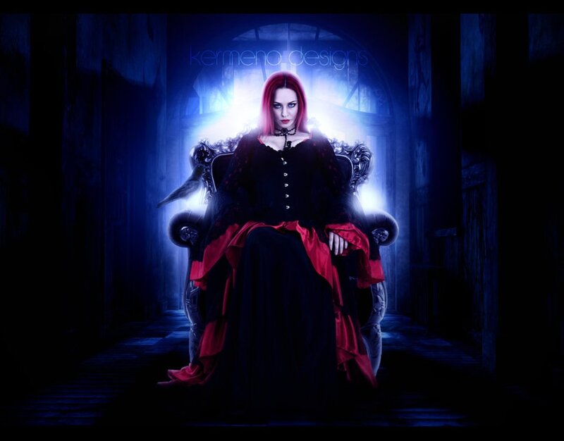 Woman in Black Dress — Dramatic, Night, Digital Art, Chair