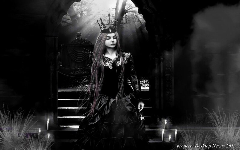 Woman in Black Dress — Dramatic, Night, Digital Art, Crown, Castle
