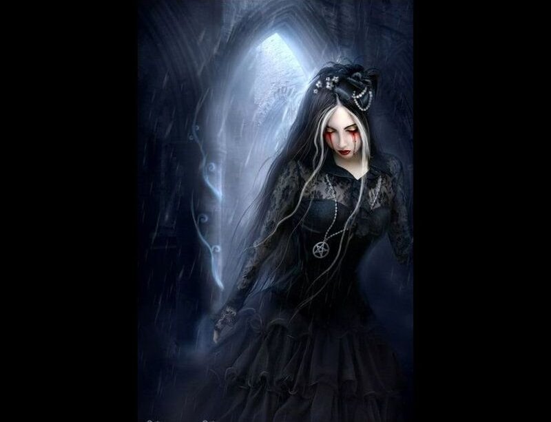 Woman in Black Dress — Dramatic, Night, Digital Art, Dark Archway