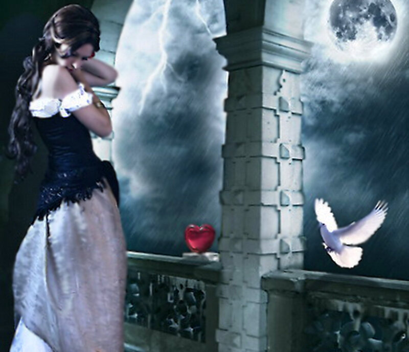 Woman in Black Dress — Dramatic, Night, Digital Art, Dove