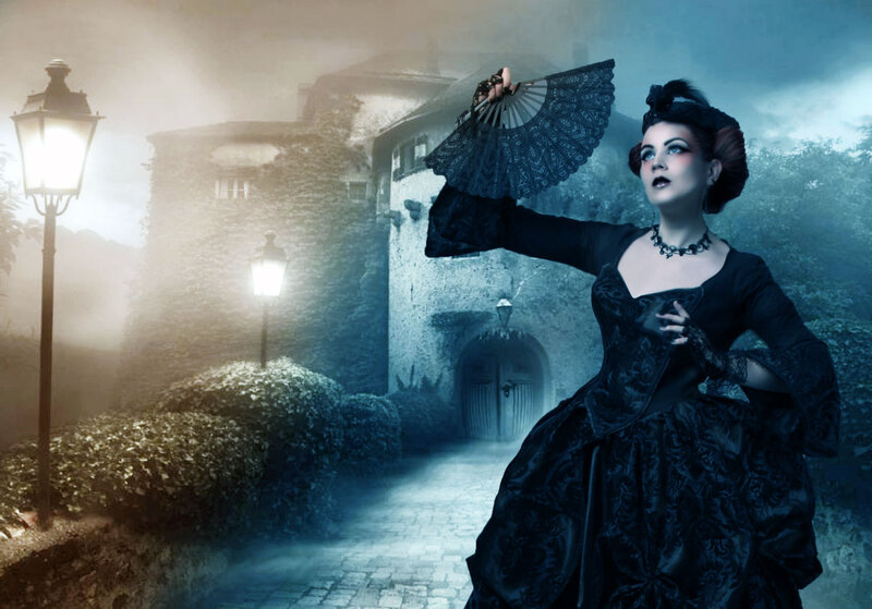 Woman in Black Dress — Dramatic, Night, Digital Art, Fan