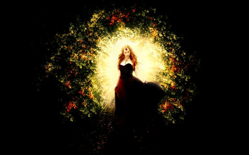 Woman in Black Dress — Dramatic, Night, Digital Art, Flowers