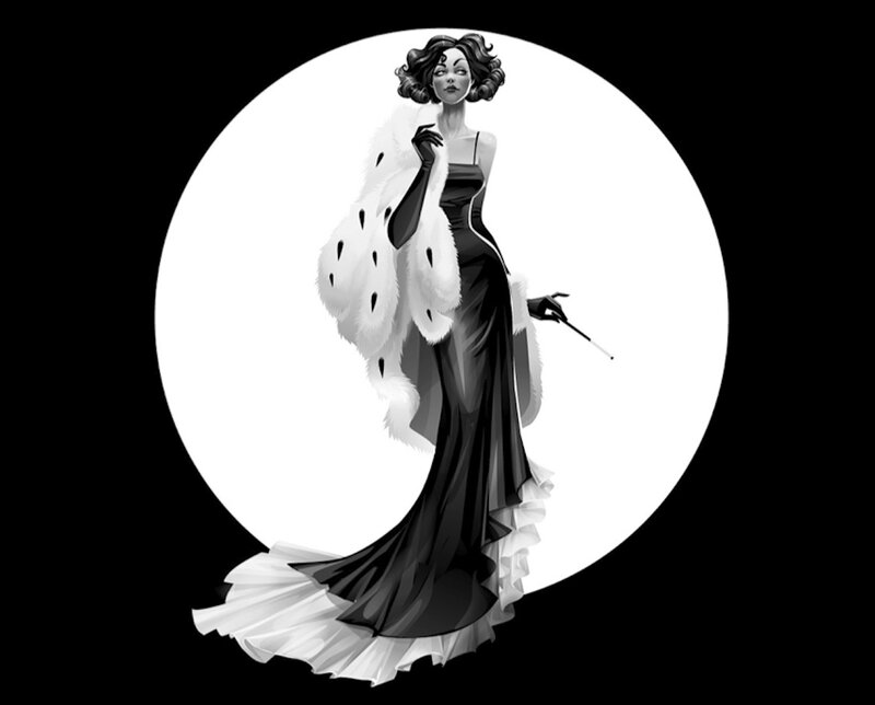 Woman in Black Dress — Dramatic, Night, Digital Art, Fur Coat