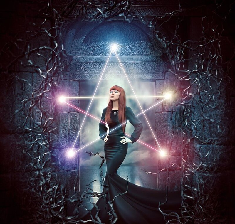 Woman in Black Dress — Dramatic, Night, Digital Art, Pentagram