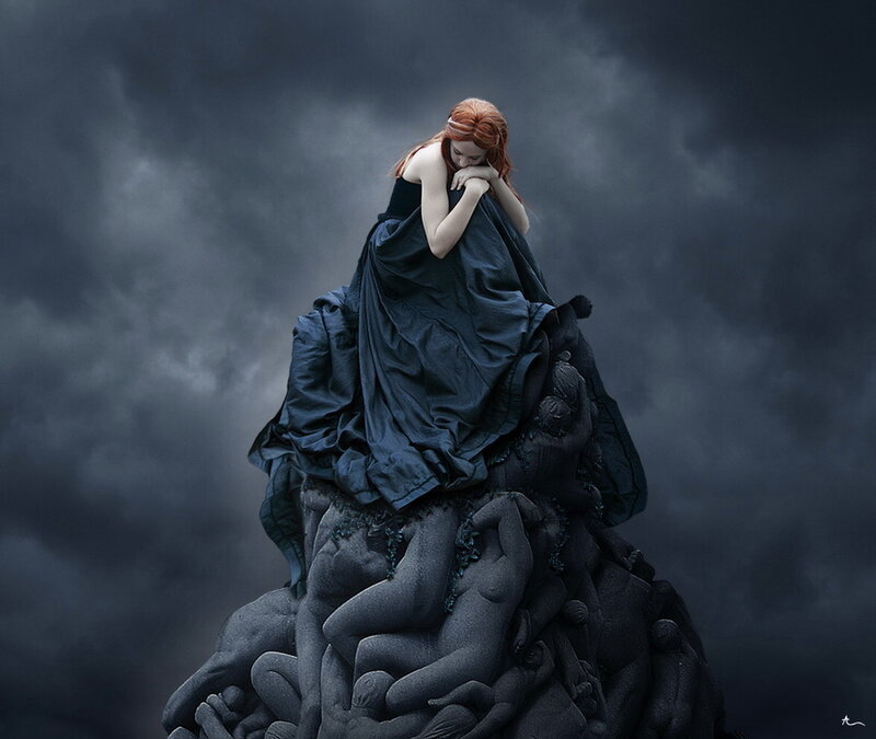 Woman in Black Dress — Dramatic, Night, Digital Art, Sculpture
