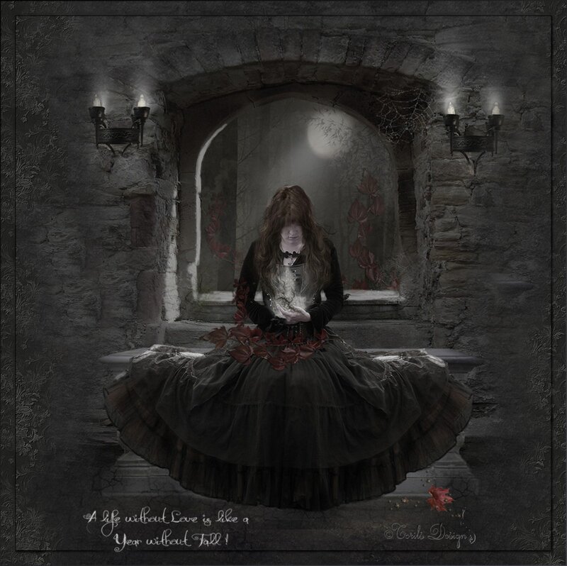 Woman in Black Dress — Dramatic, Night, Digital Art, Stone Archway