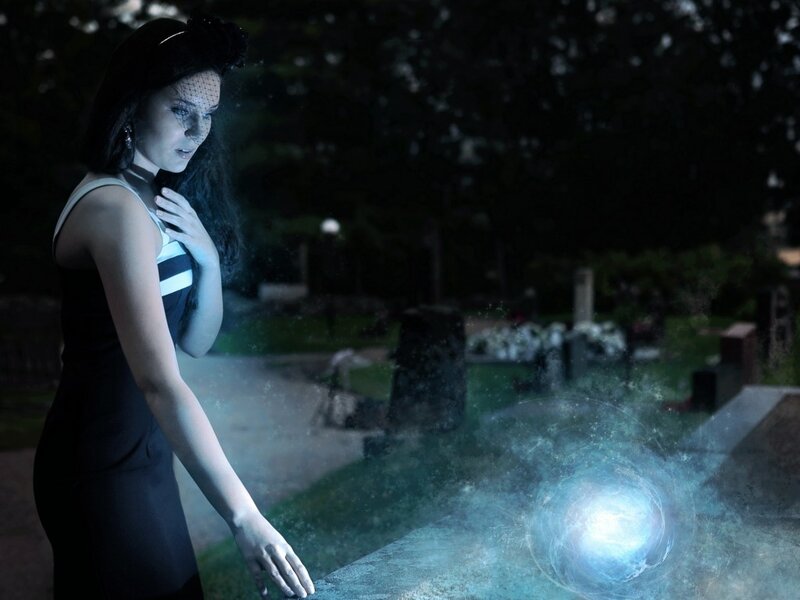Woman in Black Dress — Dramatic, Night, Digital Art, Veil