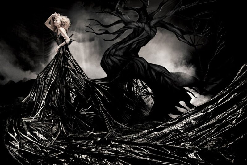 Woman in Black Dress — Dramatic, Night, Illustration, Tree