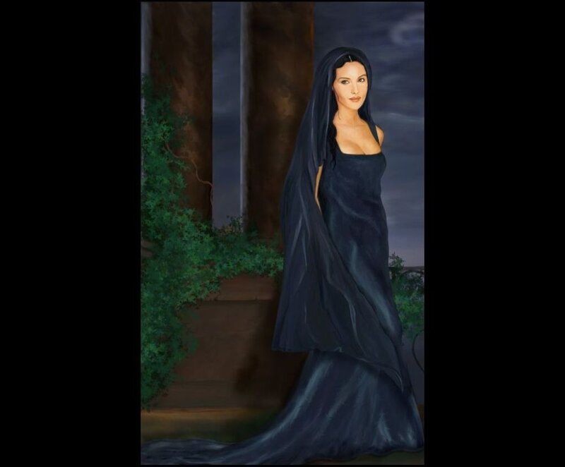 Woman in Black Dress — Dramatic, Night, Painting