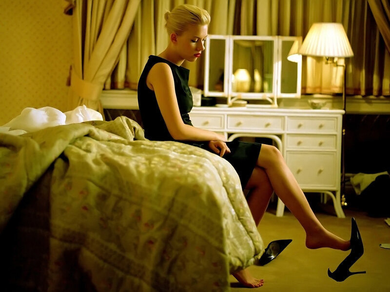 Woman in Black Dress — Dramatic, Night, Photograph, Bed