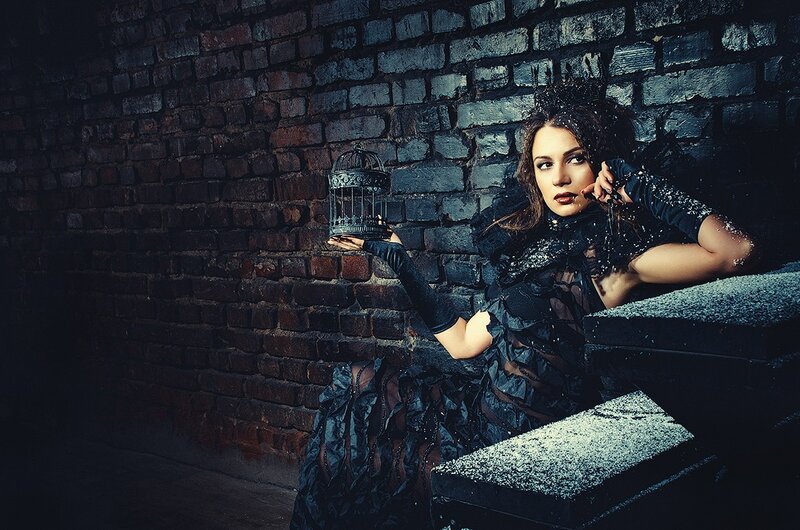 Woman in Black Dress — Dramatic, Night, Photograph, Birdcage