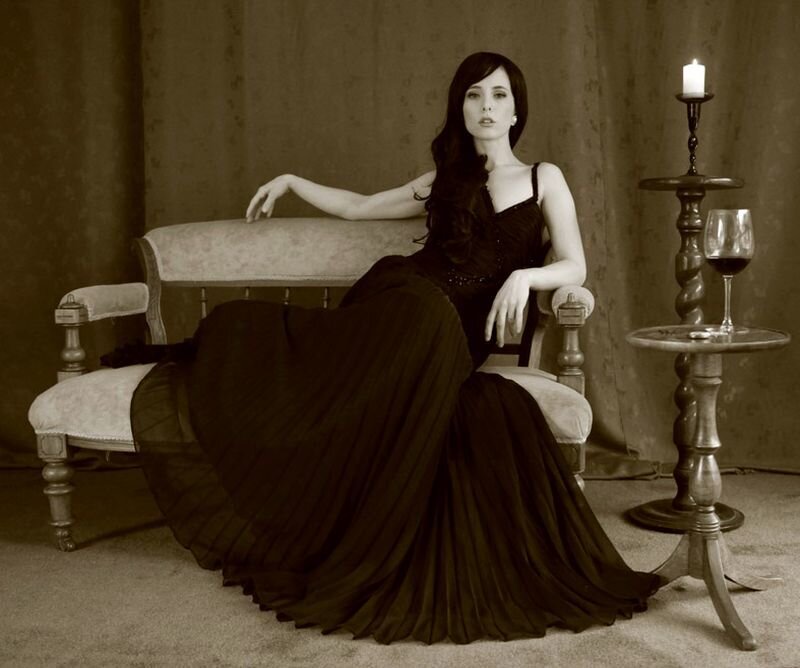Woman in Black Dress — Dramatic, Night, Photograph, Candle