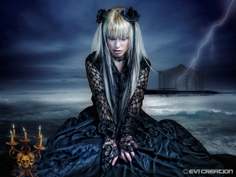 Woman in Black Dress — Dramatic, Night, Photograph, Candlestick