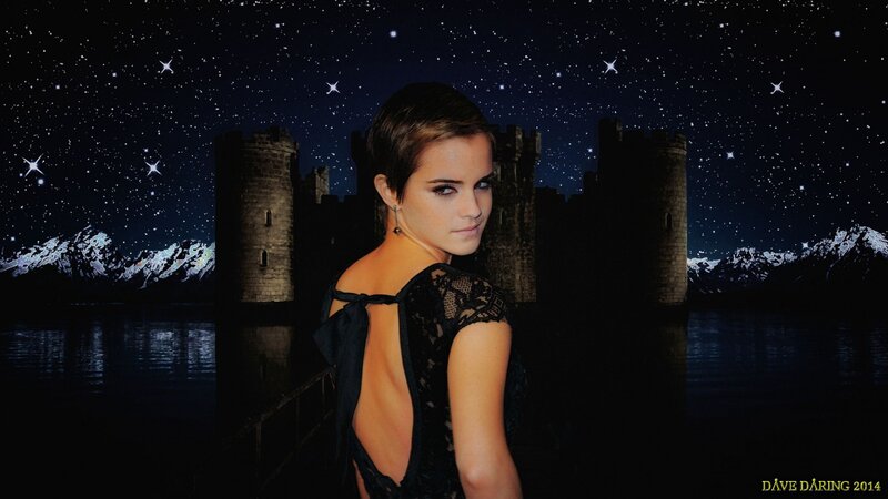 Woman in Black Dress — Dramatic, Night, Photograph, Castle, Stars