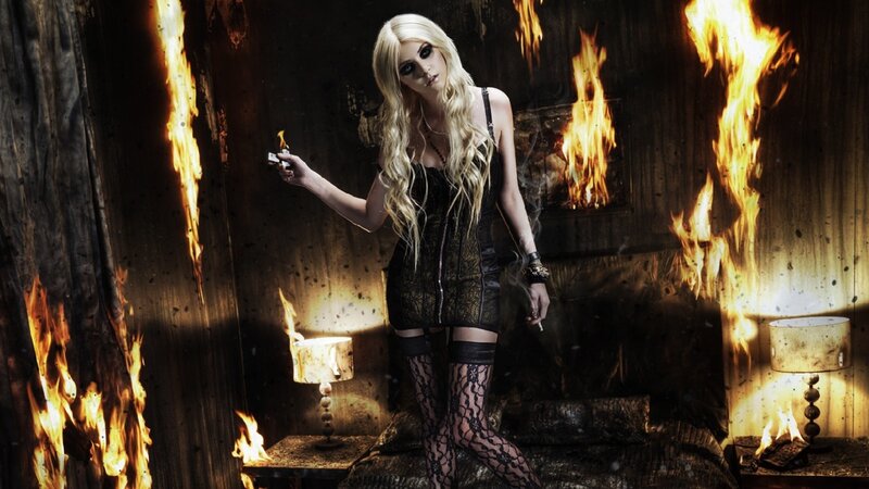 Woman in Black Dress — Dramatic, Night, Photograph, Fire