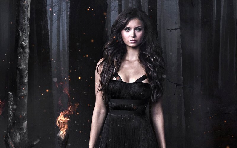 Woman in Black Dress — Dramatic, Night, Photograph, Forest, Fire