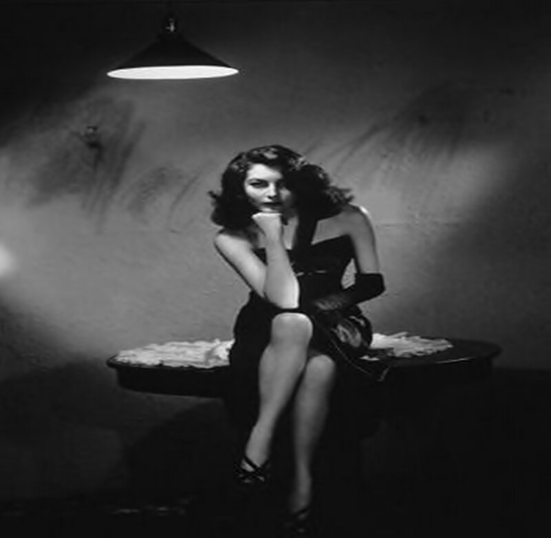 Woman in Black Dress — Dramatic, Night, Photograph, Lamp, Table