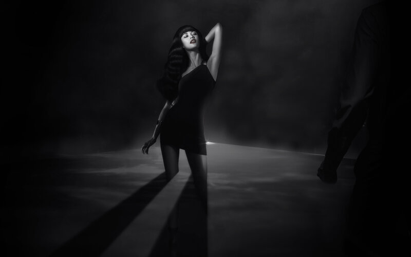 Woman in Black Dress — Dramatic, Night, Photograph, Light