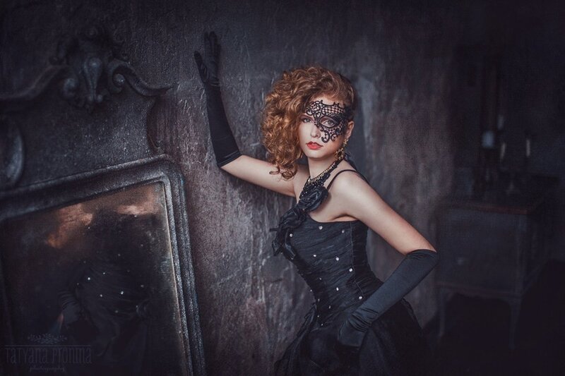 Woman in Black Dress — Dramatic, Night, Photograph, Mask
