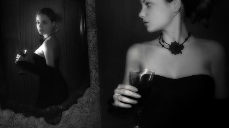 Woman in Black Dress — Dramatic, Night, Photograph, Mirror