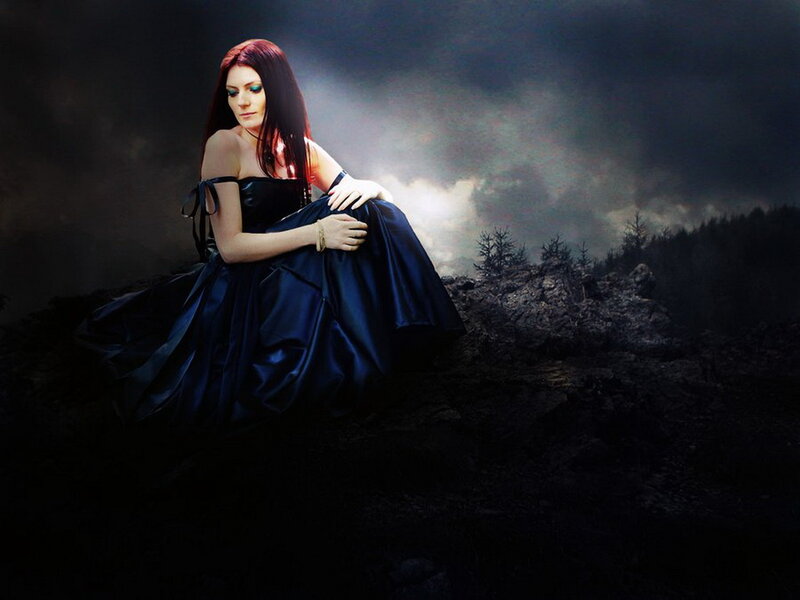 Woman in Black Dress — Dramatic, Night, Photograph, Mountain