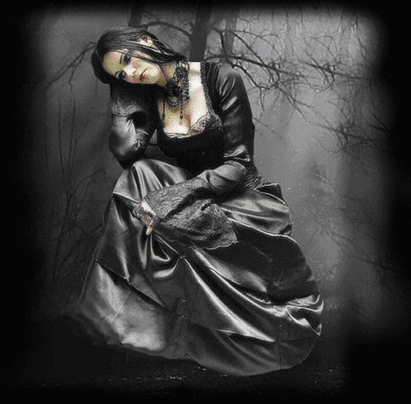 Woman in Black Dress — Dramatic, Night, Photograph, Necklace, Trees