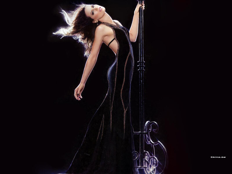 Woman in Black Dress — Dramatic, Night, Photograph, Pole