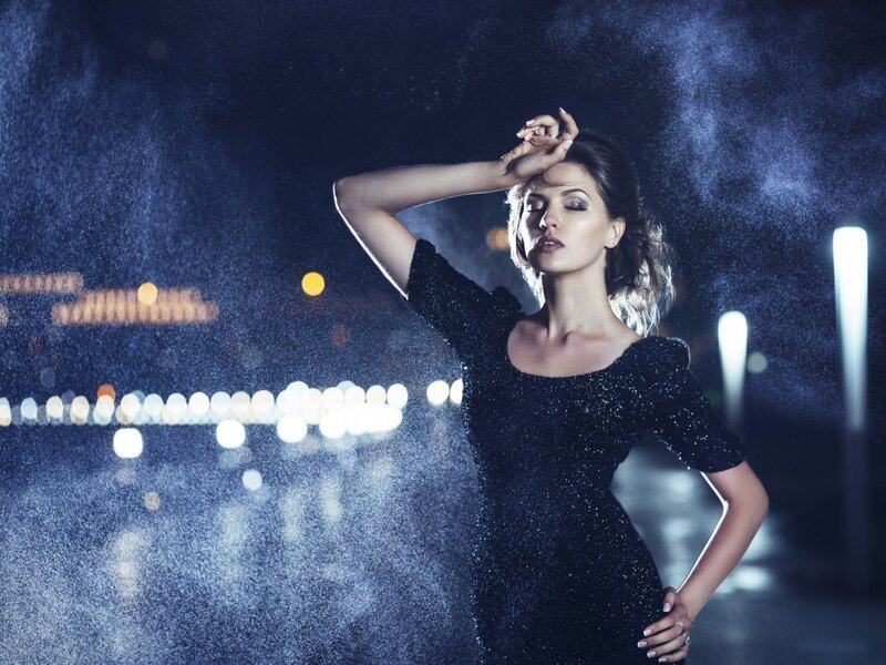 Woman in Black Dress — Dramatic, Night, Photograph, Spray