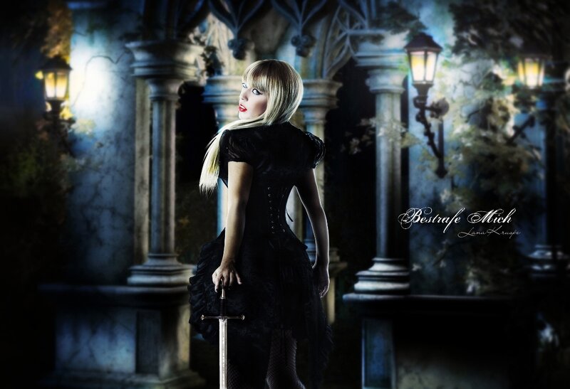 Woman in Black Dress — Dramatic, Night, Photograph, Sword