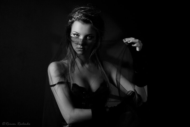 Woman in Black Dress — Dramatic, Night, Photograph, Veil