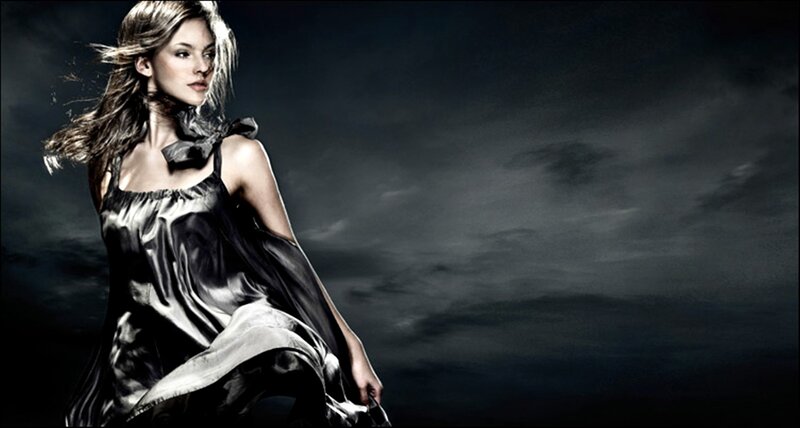 Woman in Black Dress — Dramatic, Night, Photograph, Wind