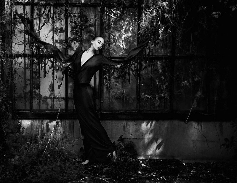 Woman in Black Dress — Dramatic, Night, Photograph, Window