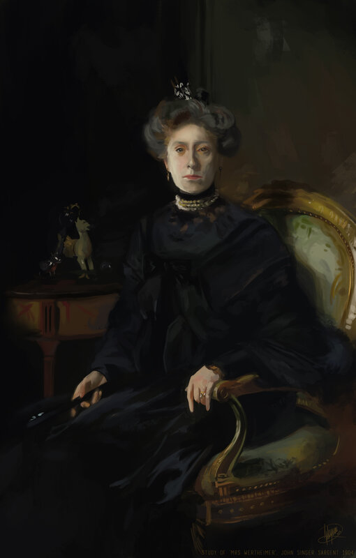 Woman in Black Dress — Dramatic, Painting, Chair