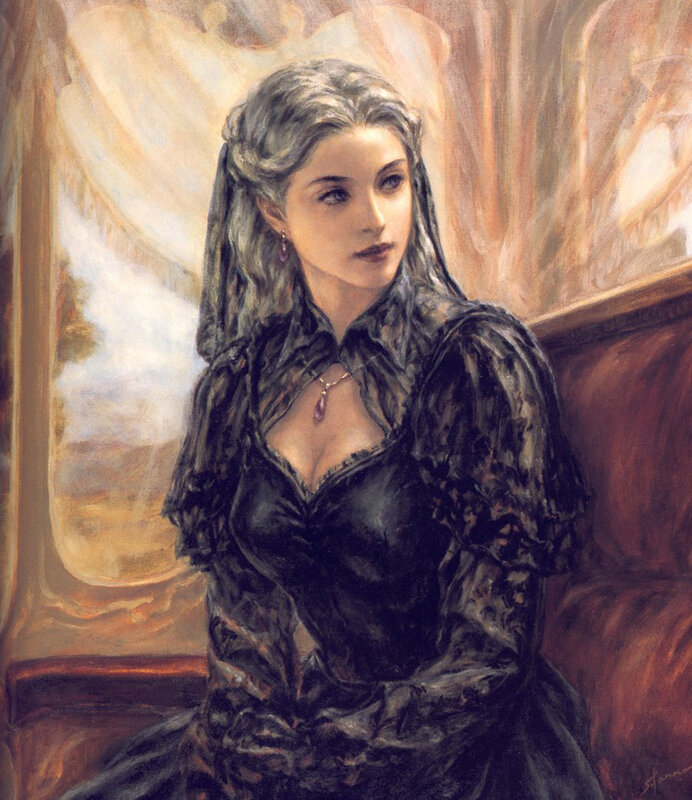 Woman in Black Dress — Dramatic, Painting, Necklace