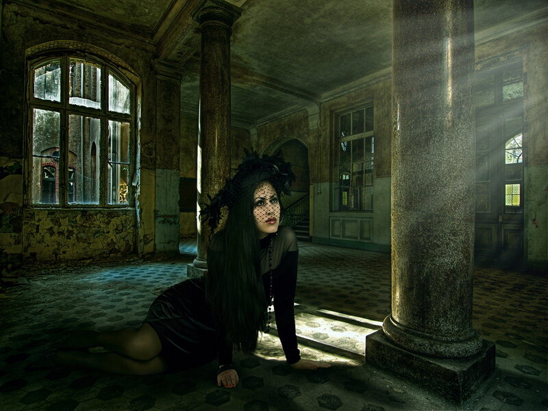 Woman in Black Dress — Dramatic, Photograph, Abandoned Building