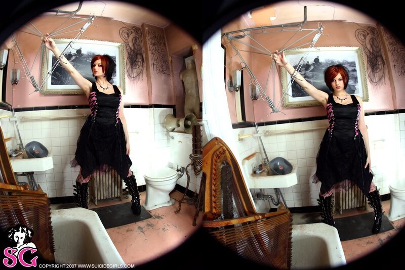 Woman in Black Dress — Dramatic, Photograph, Bathroom