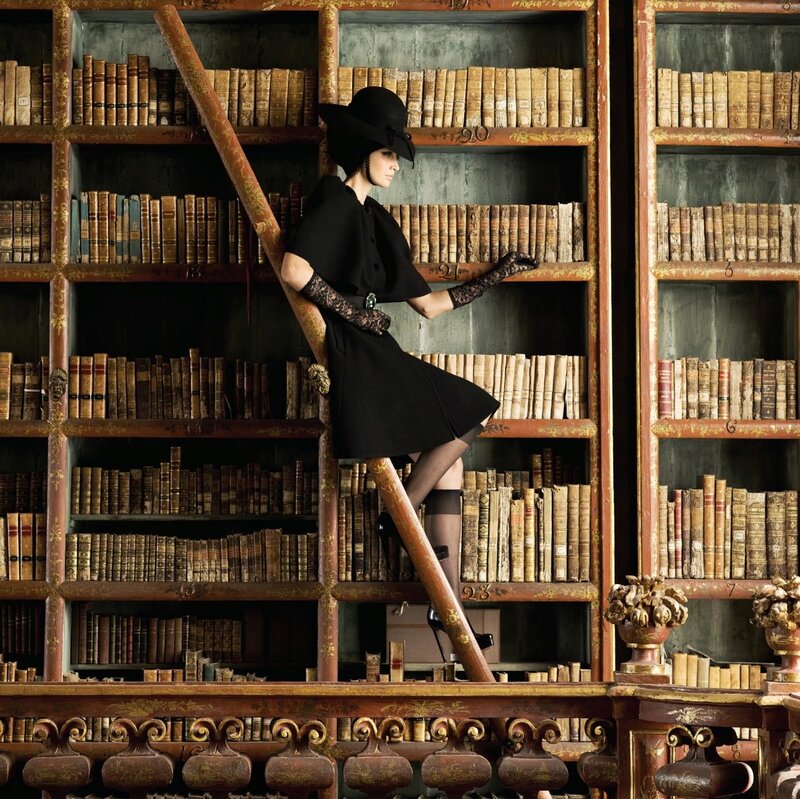 Woman in Black Dress — Dramatic, Photograph, Bookshelf