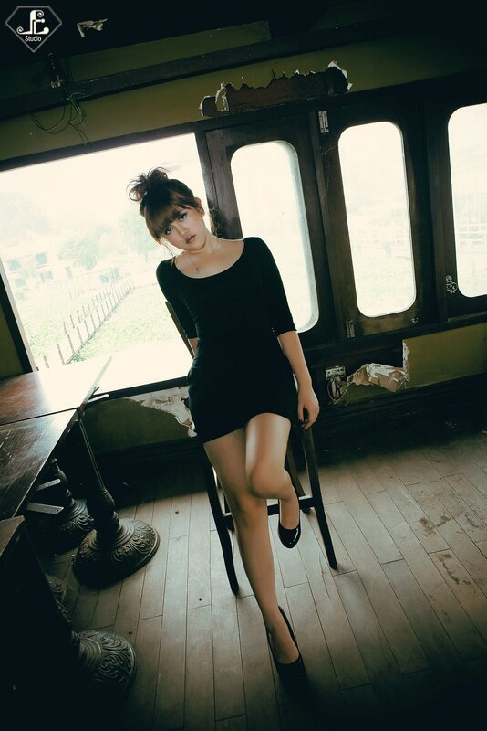 Woman in Black Dress — Dramatic, Photograph, Chair, Windows